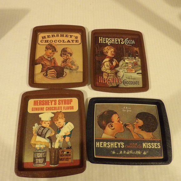 + Lot Of 4 1982 Hershey’s Metal Serving Tray Advertisement Vintage - Picture 1 of 7